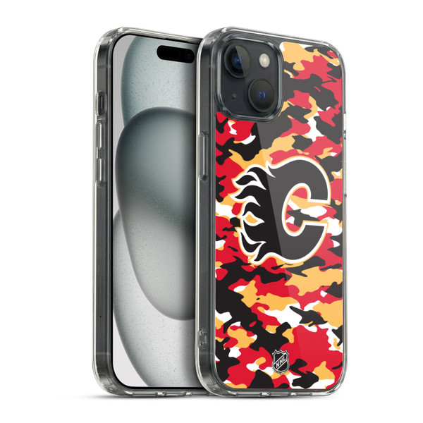 NHL Calgary Flames Camouflage Soft Gel Case for Apple iPhone 15 Plus & MagSafe