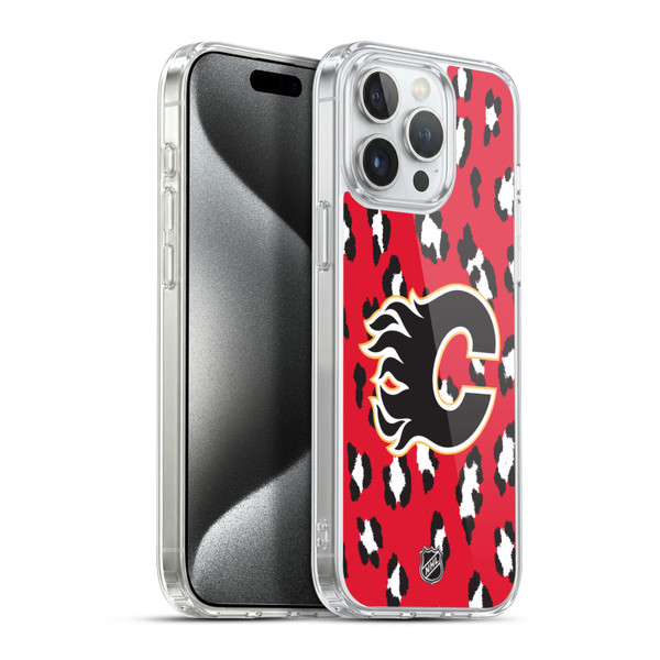 NHL Calgary Flames Leopard Pattern Soft Gel Case for Apple iPhone 15 Pro Max & MagSafe
