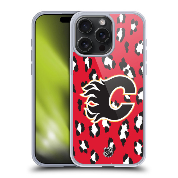 NHL Calgary Flames Leopard Patten Soft Gel Case for Apple iPhone 15 Pro Max