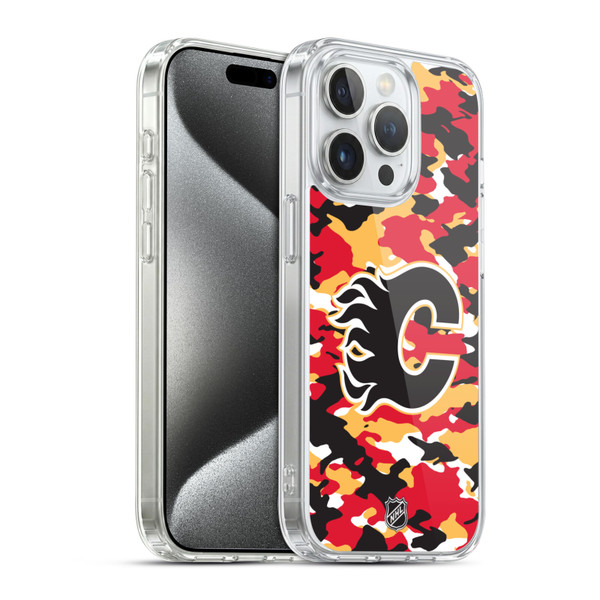 NHL Calgary Flames Camouflage Soft Gel Case for Apple iPhone 15 Pro & MagSafe