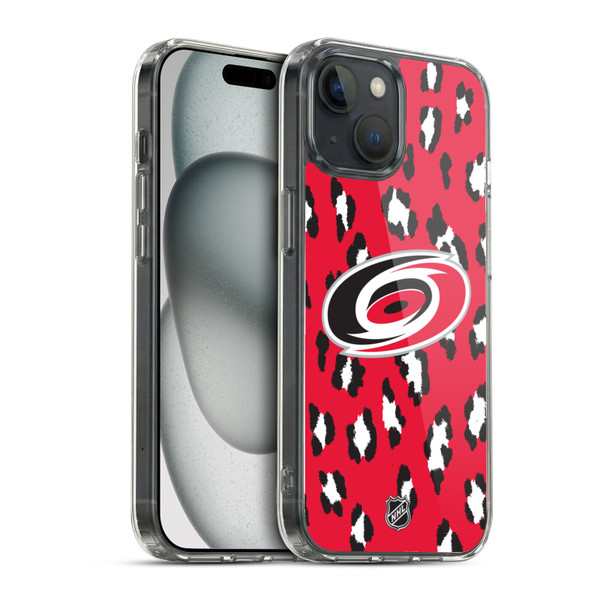 NHL Carolina Hurricanes Leopard Pattern Soft Gel Case for Apple iPhone 15