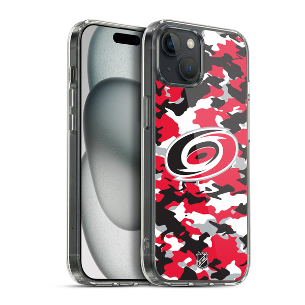 NHL Carolina Hurricanes Camouflage Soft Gel Case for Apple iPhone 15 Plus