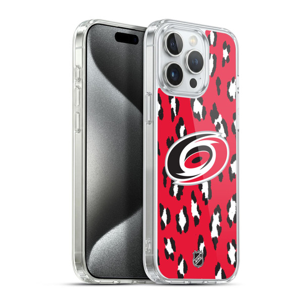 NHL Carolina Hurricanes Leopard Pattern Soft Gel Case for Apple iPhone 15 Pro Max