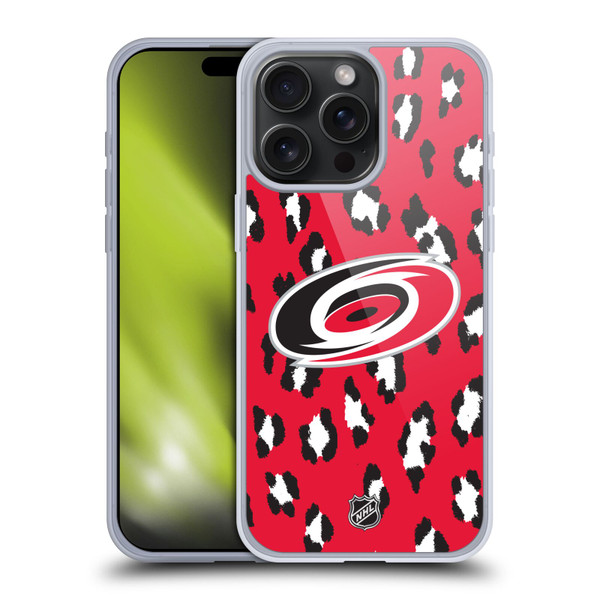 NHL Carolina Hurricanes Leopard Patten Soft Gel Case for Apple iPhone 15 Pro Max