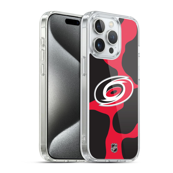 NHL Carolina Hurricanes Cow Pattern Soft Gel Case for Apple iPhone 15 Pro