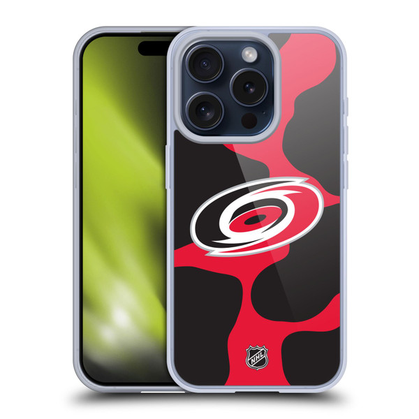 NHL Carolina Hurricanes Cow Pattern Soft Gel Case for Apple iPhone 15 Pro