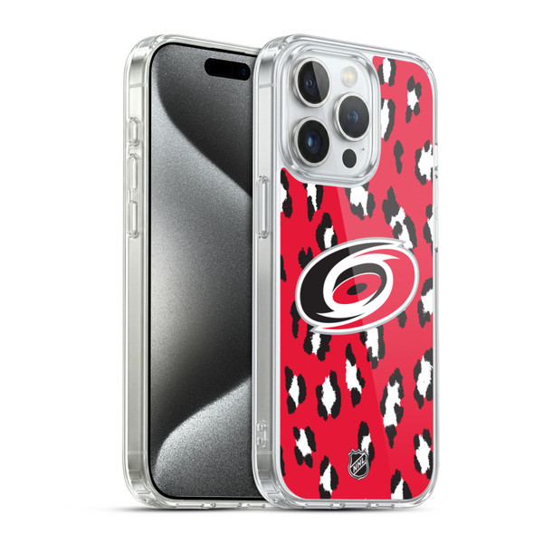 NHL Carolina Hurricanes Leopard Pattern Soft Gel Case for Apple iPhone 15 Pro