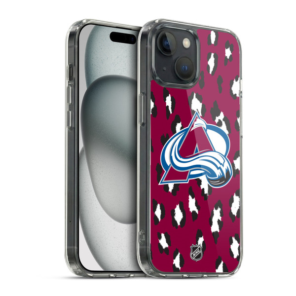 NHL Colorado Avalanche Leopard Pattern Soft Gel Case for Apple iPhone 15 & MagSafe