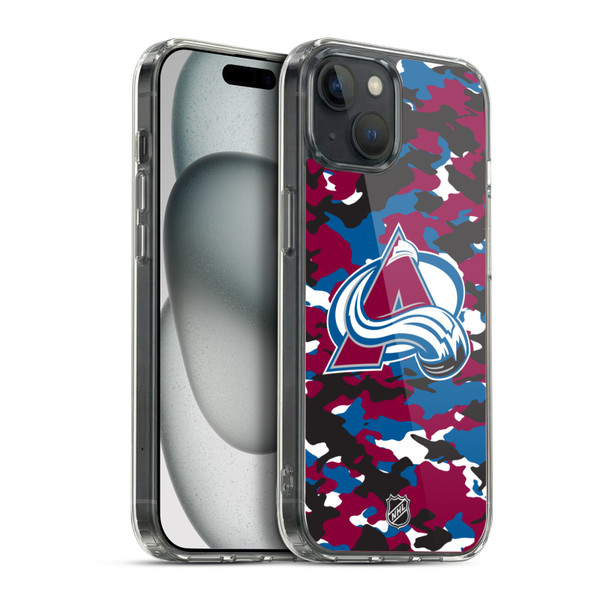 NHL Colorado Avalanche Camouflage Soft Gel Case for Apple iPhone 15 Plus & MagSafe