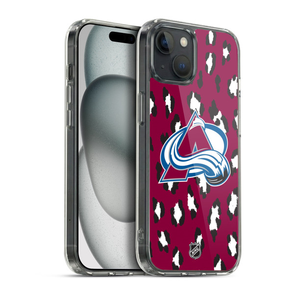 NHL Colorado Avalanche Leopard Pattern Soft Gel Case for Apple iPhone 15 Plus & MagSafe