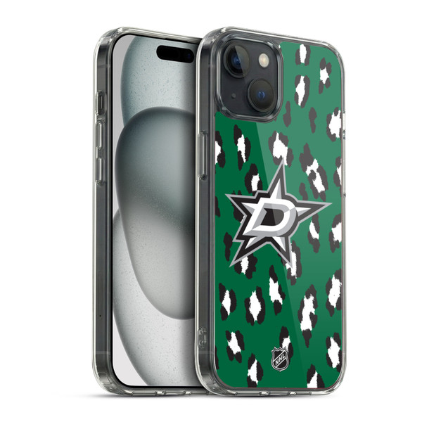 NHL Dallas Stars Leopard Pattern Soft Gel Case for Apple iPhone 15 Plus