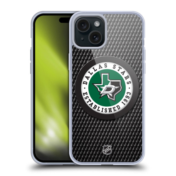 NHL Dallas Stars Puck Texture Soft Gel Case for Apple iPhone 15 Plus