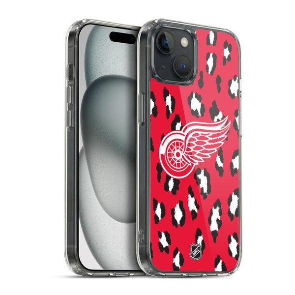 NHL Detroit Red Wings Leopard Pattern Soft Gel Case for Apple iPhone 15 Plus & MagSafe