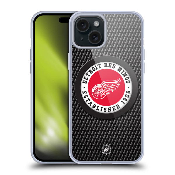 NHL Detroit Red Wings Puck Texture Soft Gel Case for Apple iPhone 15 Plus