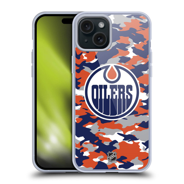 NHL Edmonton Oilers Camouflage Soft Gel Case for Apple iPhone 15 Plus