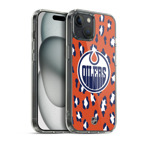NHL Edmonton Oilers Leopard Pattern Soft Gel Case for Apple iPhone 15 Plus & MagSafe