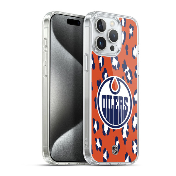 NHL Edmonton Oilers Leopard Pattern Soft Gel Case for Apple iPhone 15 Pro Max & MagSafe