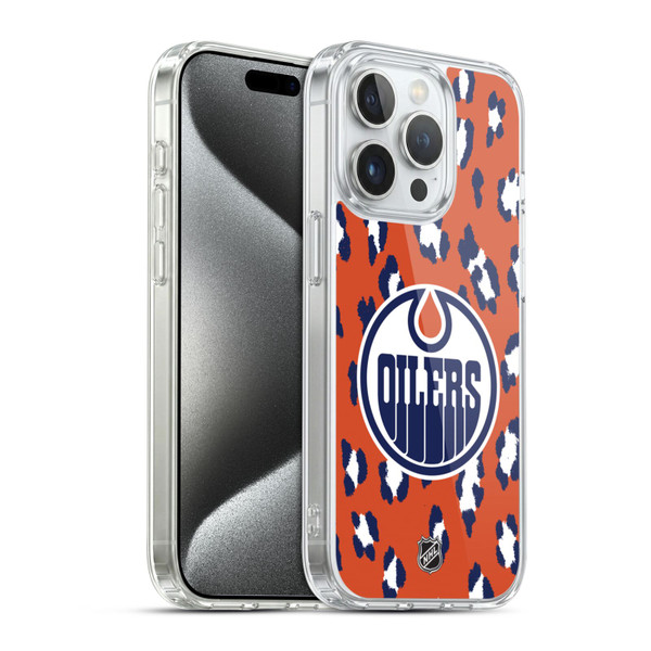NHL Edmonton Oilers Leopard Pattern Soft Gel Case for Apple iPhone 15 Pro & MagSafe