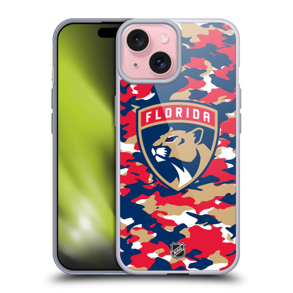 NHL Florida Panthers Camouflage Soft Gel Case for Apple iPhone 15