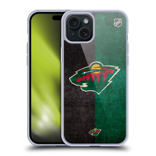 NHL Minnesota Wild Half Distressed Soft Gel Case for Apple iPhone 15 Plus