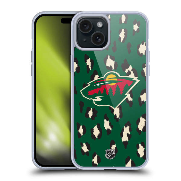 NHL Minnesota Wild Leopard Patten Soft Gel Case for Apple iPhone 15 Plus