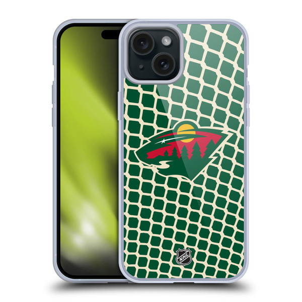 NHL Minnesota Wild Net Pattern Soft Gel Case for Apple iPhone 15 Plus