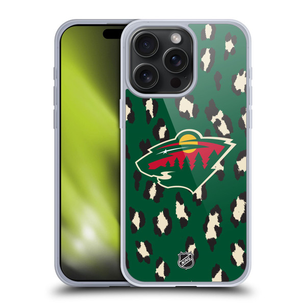 NHL Minnesota Wild Leopard Pattern Soft Gel Case for Apple iPhone 15 Pro Max
