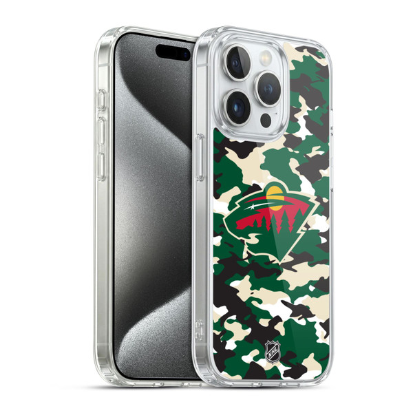 NHL Minnesota Wild Camouflage Soft Gel Case for Apple iPhone 15 Pro
