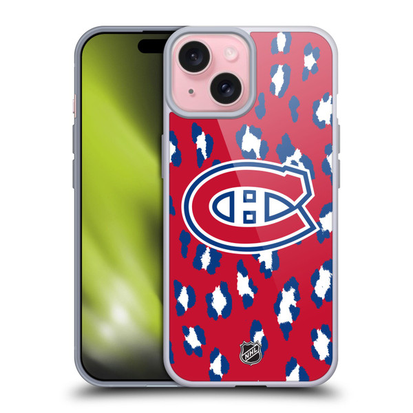 NHL Montreal Canadiens Leopard Pattern Soft Gel Case for Apple iPhone 15