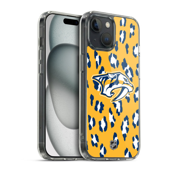 NHL Nashville Predators Leopard Pattern Soft Gel Case for Apple iPhone 15 & MagSafe