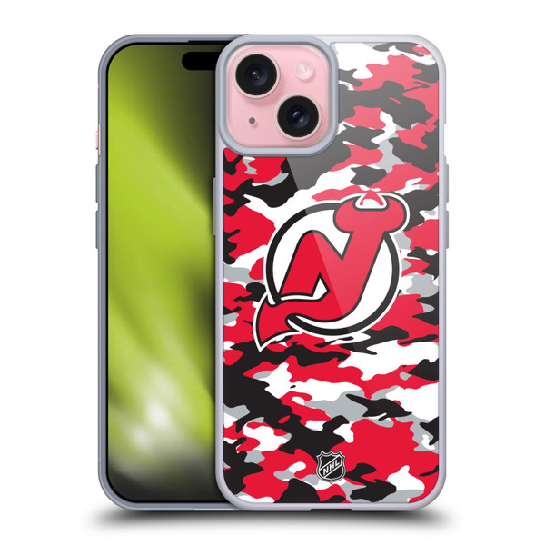 NHL New Jersey Devils Camouflage Soft Gel Case for Apple iPhone 15