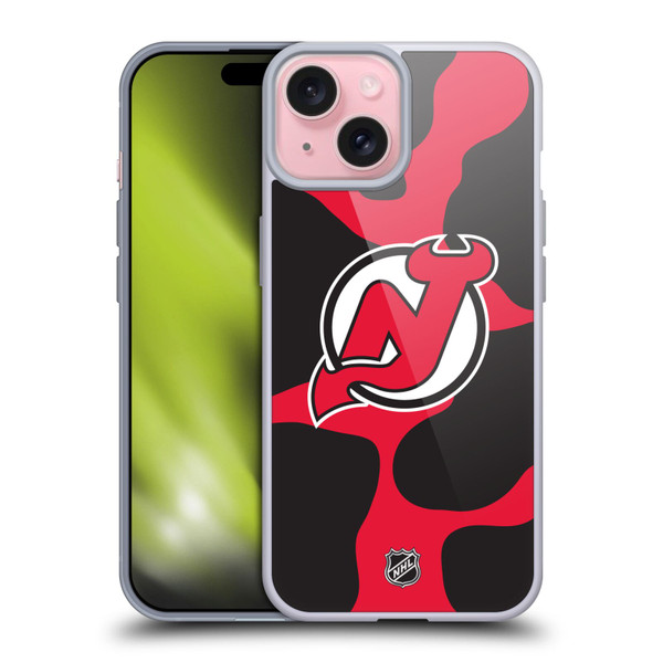 NHL New Jersey Devils Cow Pattern Soft Gel Case for Apple iPhone 15