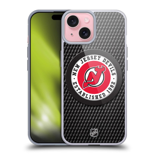 NHL New Jersey Devils Puck Texture Soft Gel Case for Apple iPhone 15
