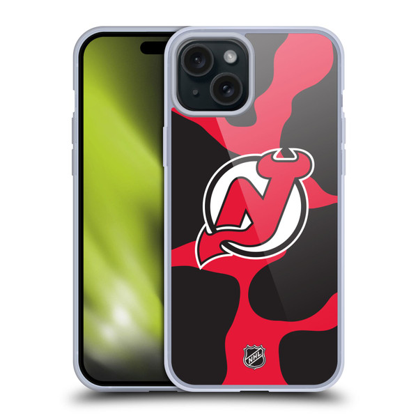 NHL New Jersey Devils Cow Pattern Soft Gel Case for Apple iPhone 15 Plus