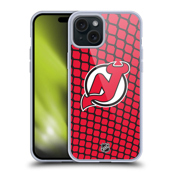 NHL New Jersey Devils Net Pattern Soft Gel Case for Apple iPhone 15 Plus