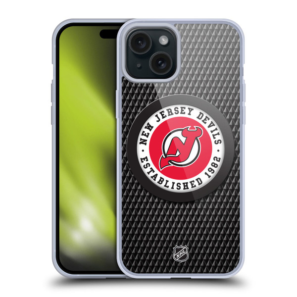 NHL New Jersey Devils Puck Texture Soft Gel Case for Apple iPhone 15 Plus