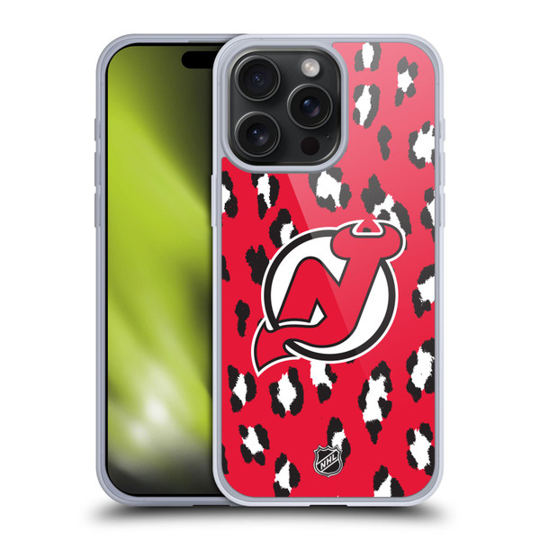 NHL New Jersey Devils Leopard Pattern Soft Gel Case for Apple iPhone 15 Pro Max