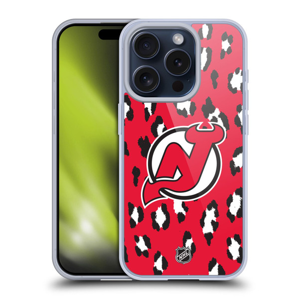 NHL New Jersey Devils Leopard Pattern Soft Gel Case for Apple iPhone 15 Pro