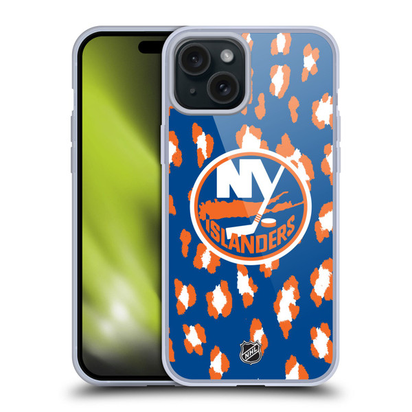 NHL New York Islanders Leopard Pattern Soft Gel Case for Apple iPhone 15 Plus
