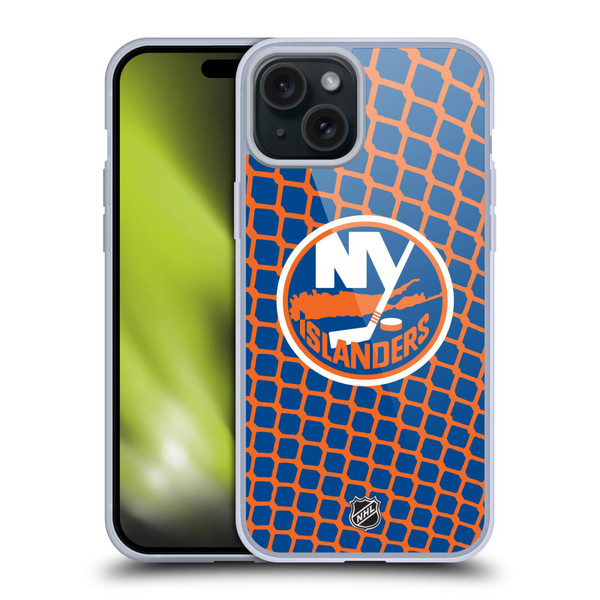 NHL New York Islanders Net Pattern Soft Gel Case for Apple iPhone 15 Plus