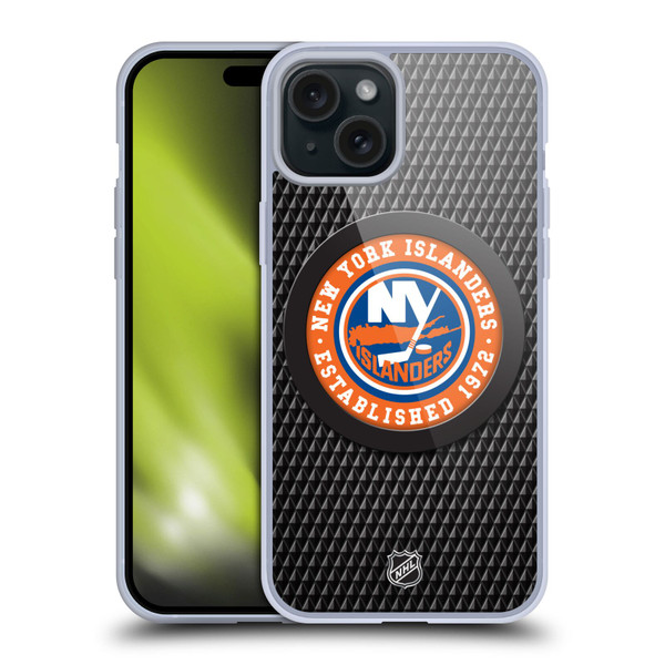 NHL New York Islanders Puck Texture Soft Gel Case for Apple iPhone 15 Plus