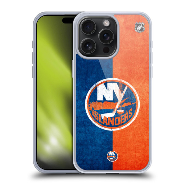NHL New York Islanders Half Distressed Soft Gel Case for Apple iPhone 15 Pro Max