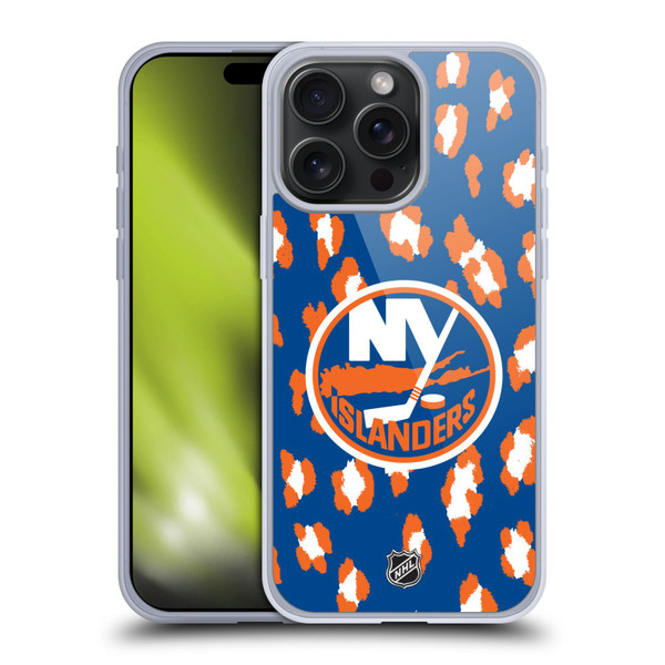 NHL New York Islanders Leopard Pattern Soft Gel Case for Apple iPhone 15 Pro Max
