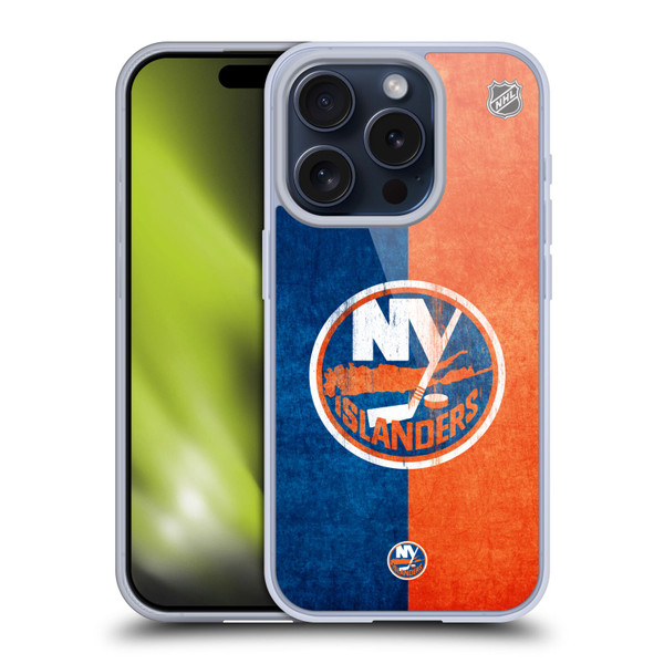 NHL New York Islanders Half Distressed Soft Gel Case for Apple iPhone 15 Pro