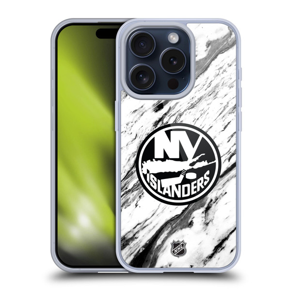 NHL New York Islanders Marble Soft Gel Case for Apple iPhone 15 Pro