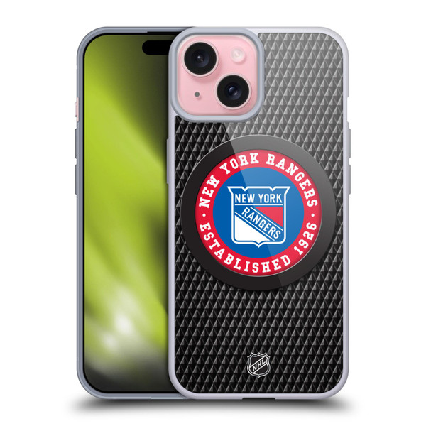 NHL New York Rangers Puck Texture Soft Gel Case for Apple iPhone 15 & MagSafe