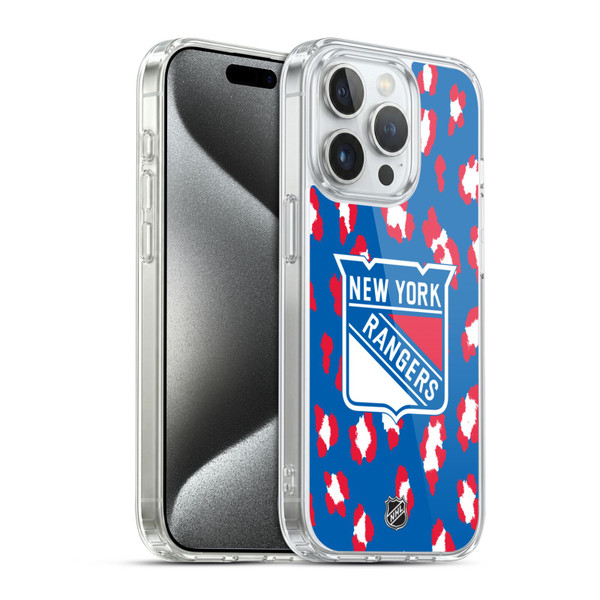 NHL New York Rangers Leopard Pattern Soft Gel Case for Apple iPhone 15 Pro & MagSafe