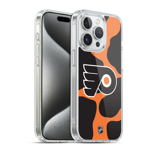 NHL Philadelphia Flyers Cow Pattern Soft Gel Case for Apple iPhone 15 Pro & MagSafe