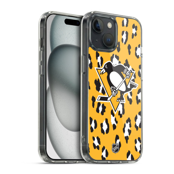 NHL Pittsburgh Penguins Leopard Pattern Soft Gel Case for Apple iPhone 15 & MagSafe