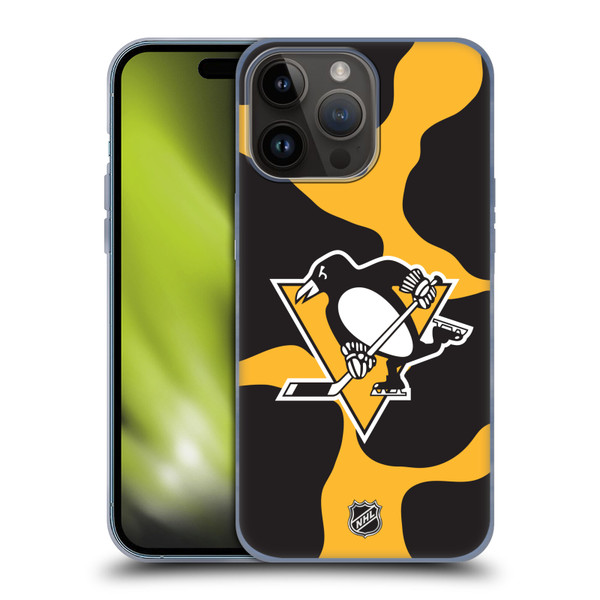 NHL Pittsburgh Penguins Cow Pattern Soft Gel Case for Apple iPhone 15 Pro Max